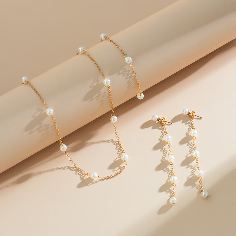 Small Imitation Pearl Beads Chains Necklaces/Earrings/Bracelets Sets