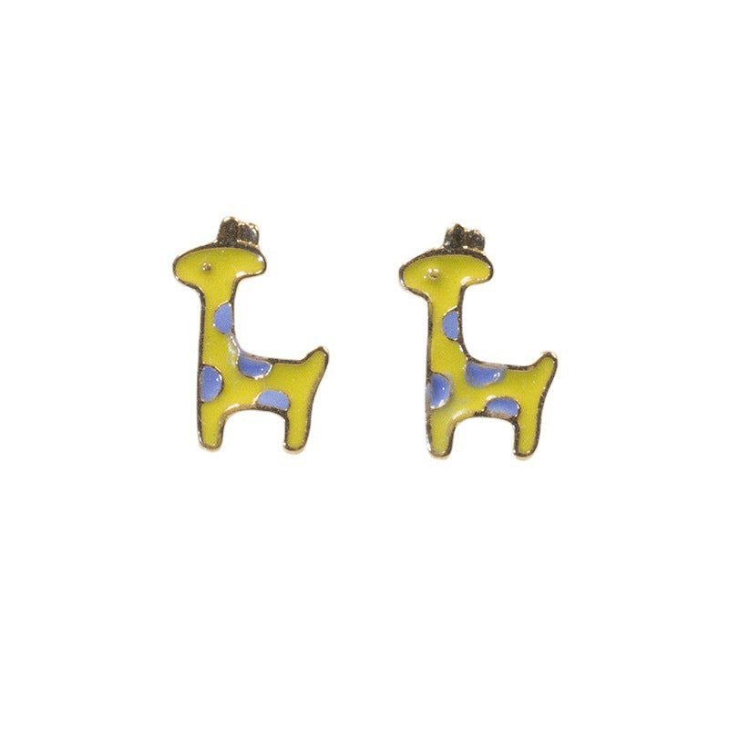 Yellow Enamel Animal Giraffe Deer Stud Earrings