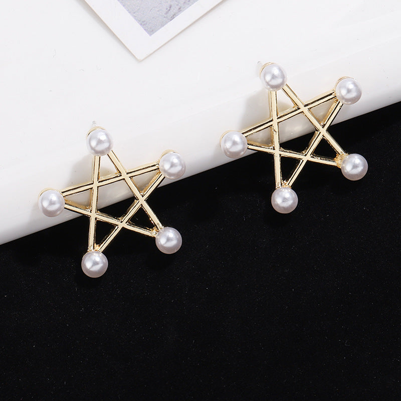 Hollow Star pearl Studs Earring