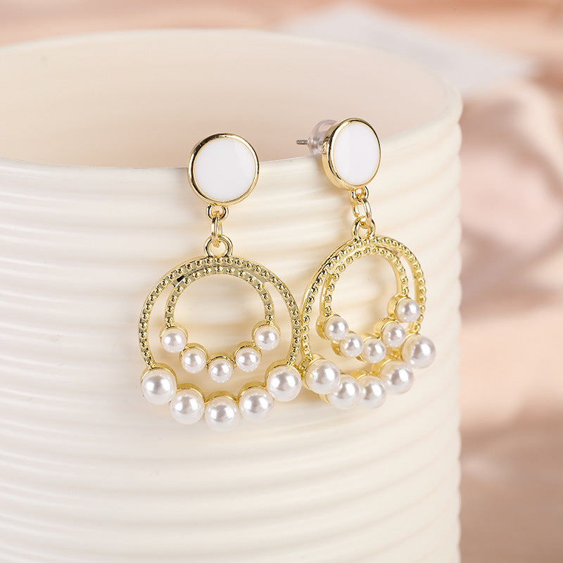 Pearl Paved Double Round Circle Earring