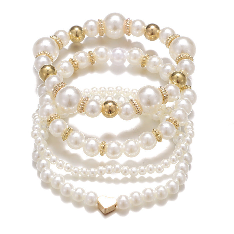 Imitation Pearl White Beaded Bracelet Set