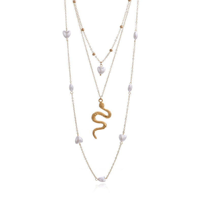 Multi Layer Fashion Chain Pearl Snake Necklace