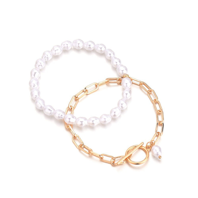 Imitation Pearl Beads Chain Bracelet Set