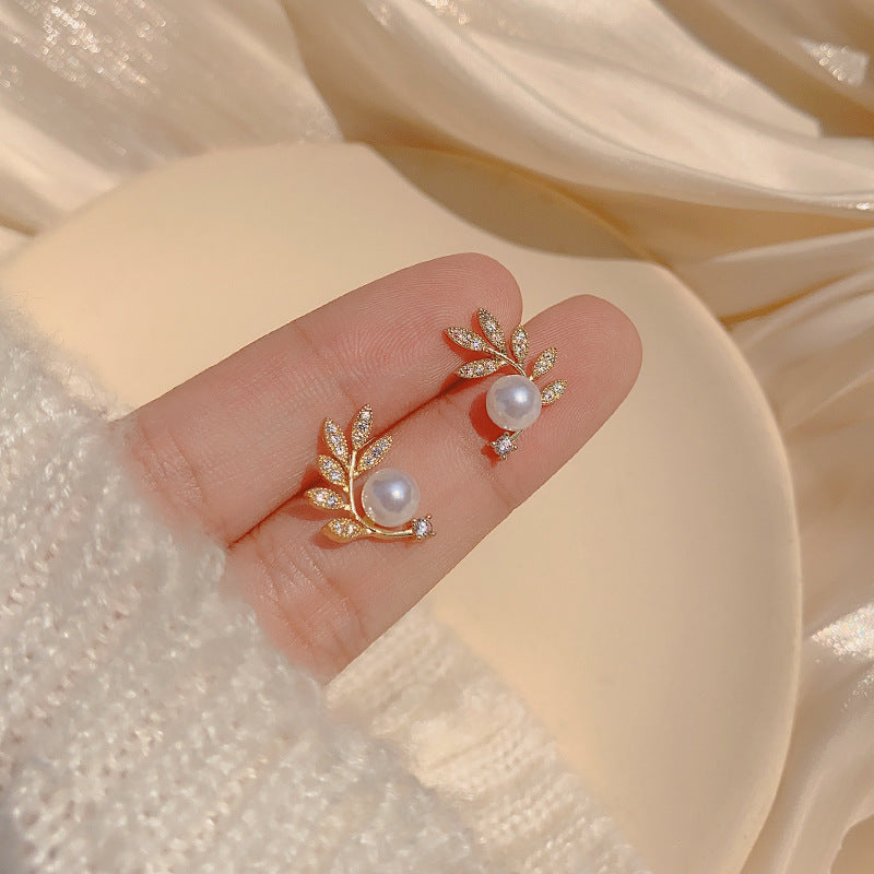 Crystal Leaf Stud Earrings for Women