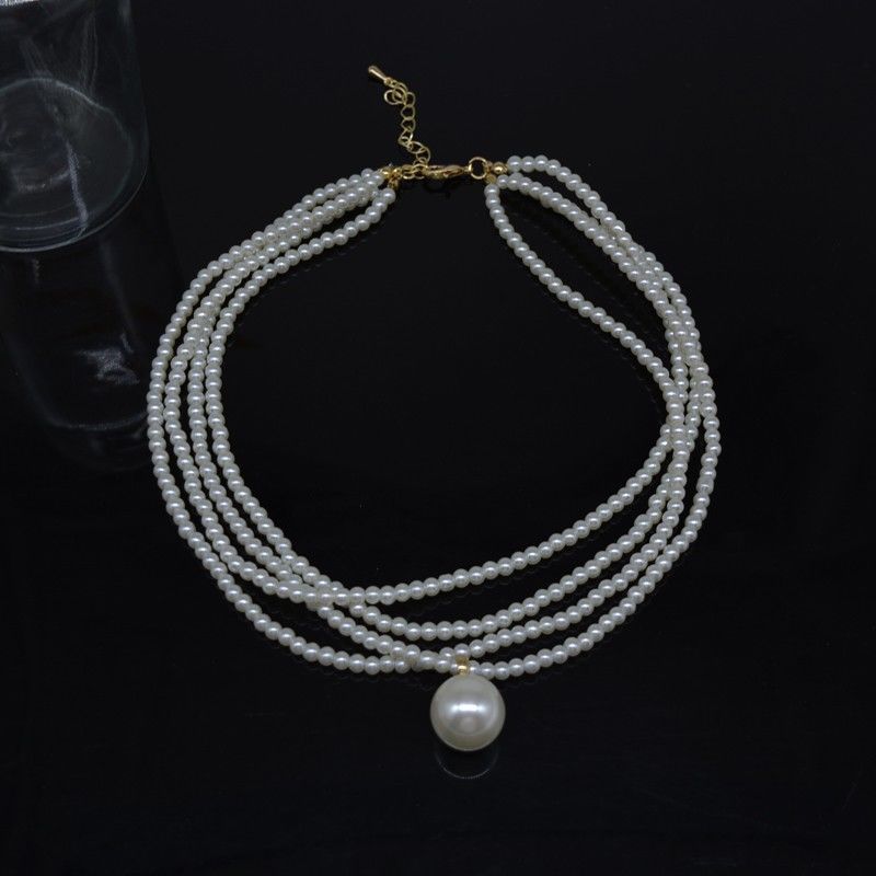 Fashion Link Chain Necklace With Big 4mm Imitation Pearl Pendant