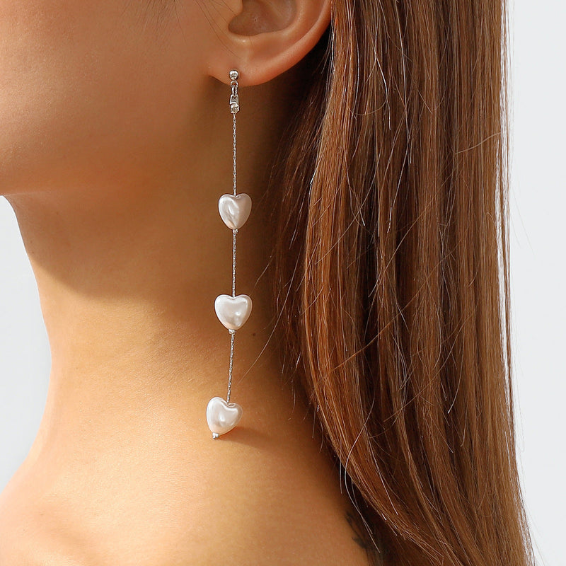 Heart Pearl Tassel Earring