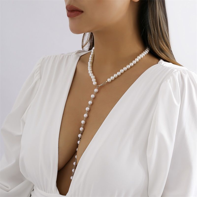 Simple Pearl Beads Long Tassel Pendant Necklace