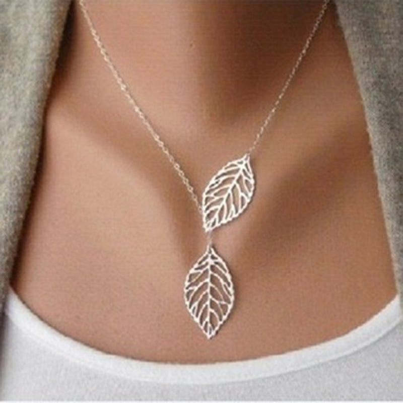 Tree Leaf Necklace Double Leaf Pendant