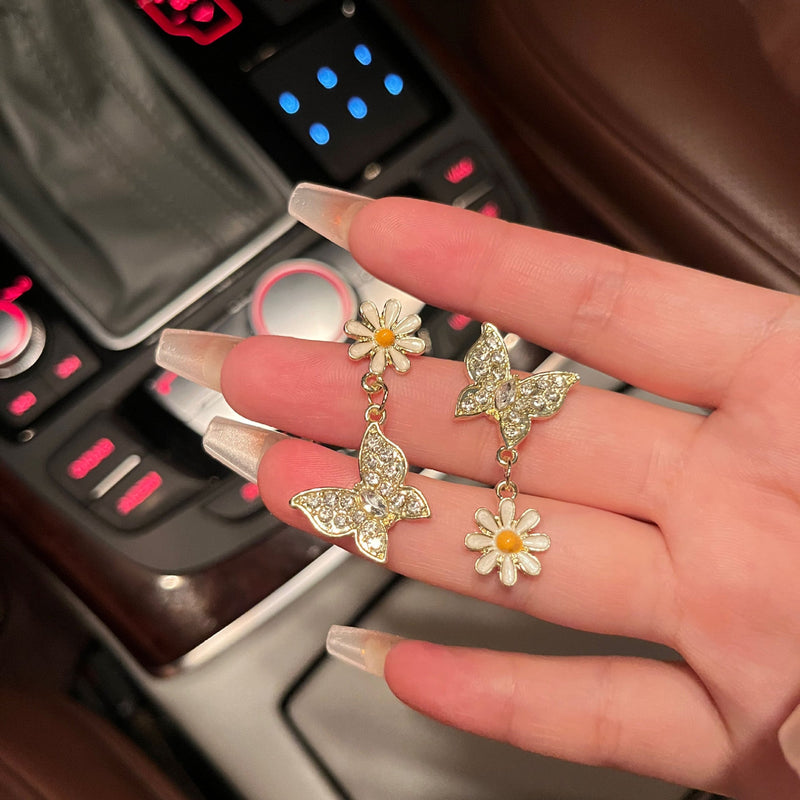 Flower Rhinestone Butterfly Stud Earring