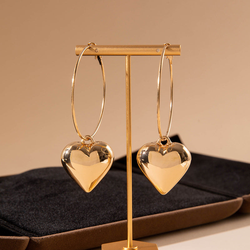 Big Large Heart Pendant Hoop Earrings