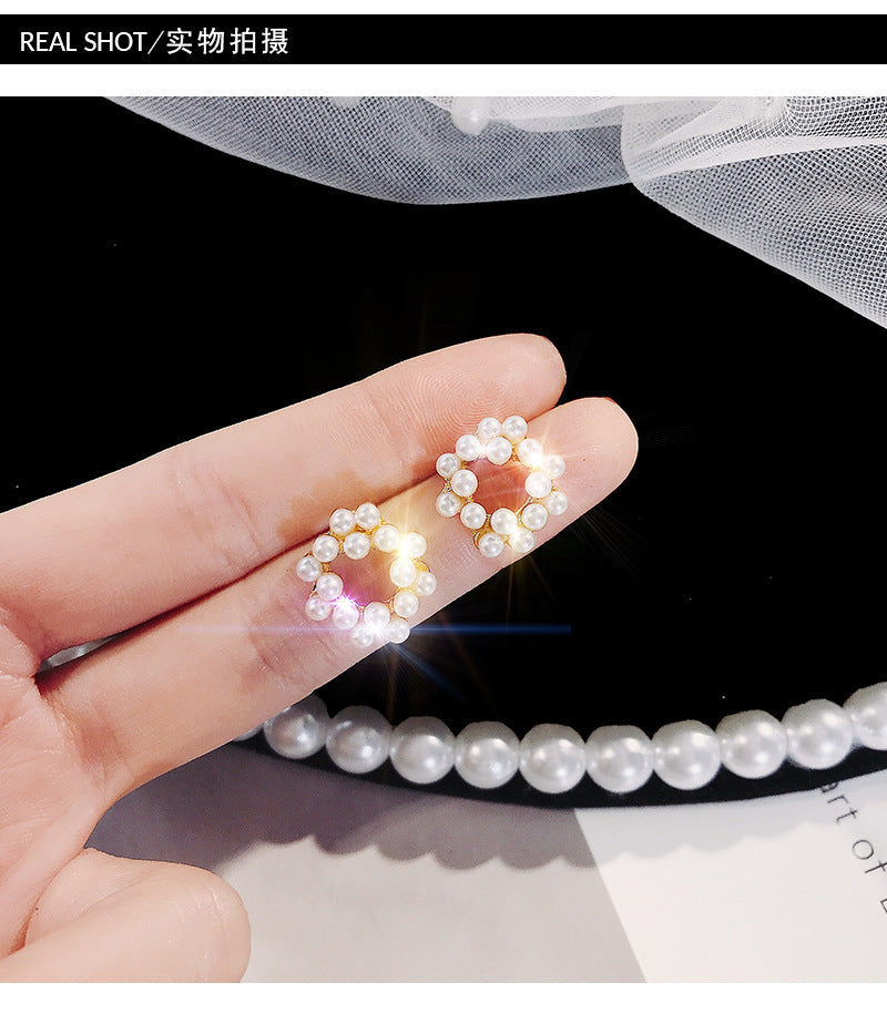 Geometric Pearl Flower Earrings