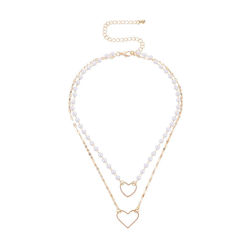 Love Heart Baroque Pearl Necklace Double Layer