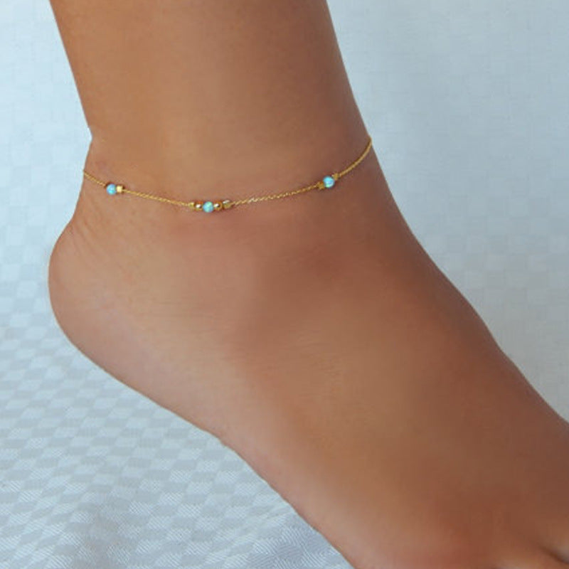 Turquoise Bead Chain Anklet Jewelry