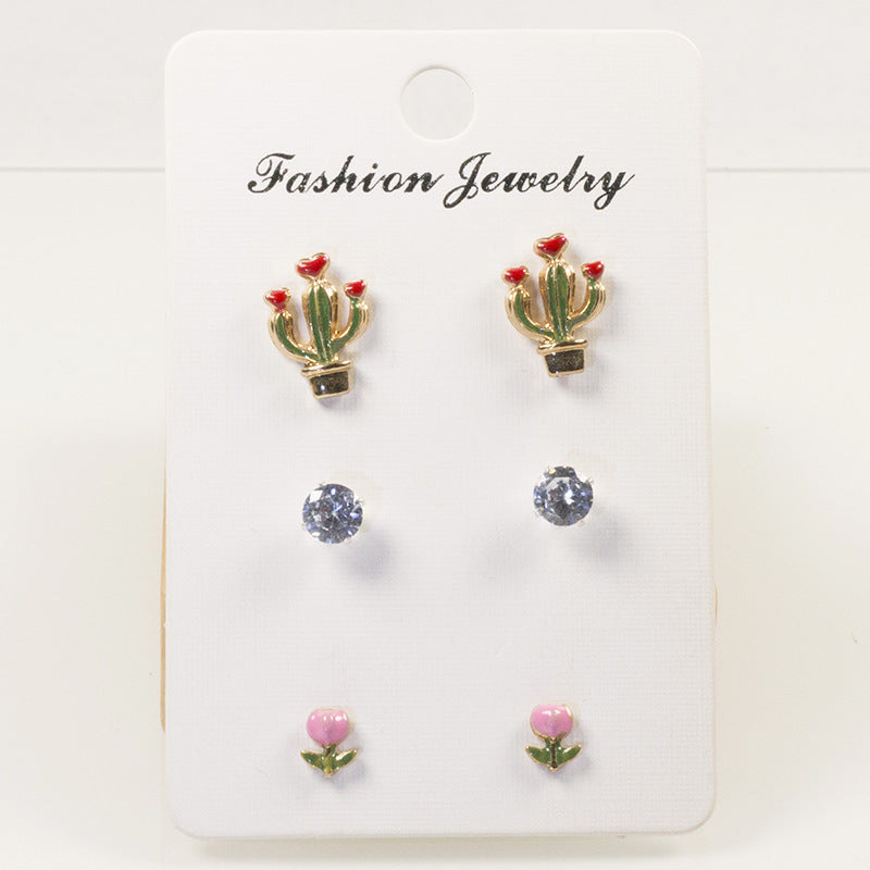 Flower cactus stud earrings set