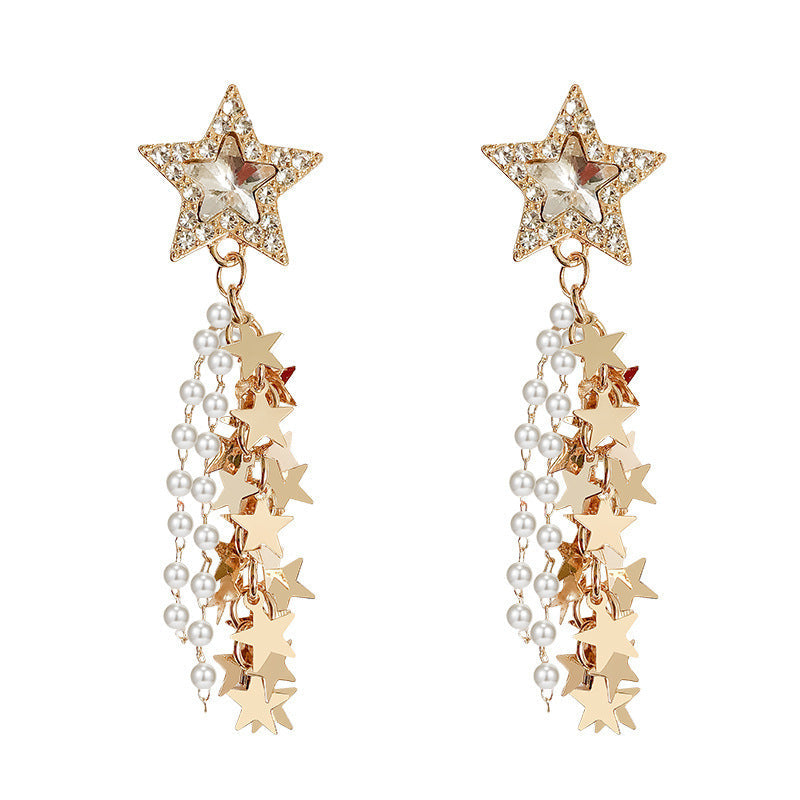 Crystal Rhinestone Star Tassel Earrings