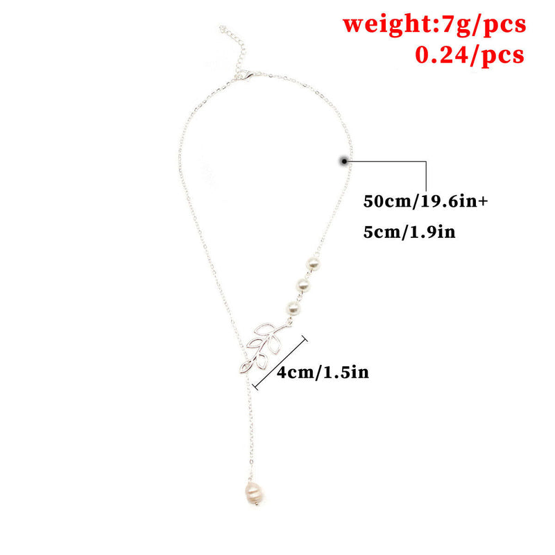 Leaf Pearl Water Drop Necklace