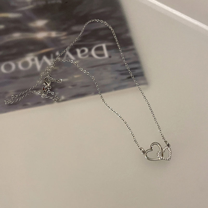 Double Ring Heart Sweet Pendant Necklace
