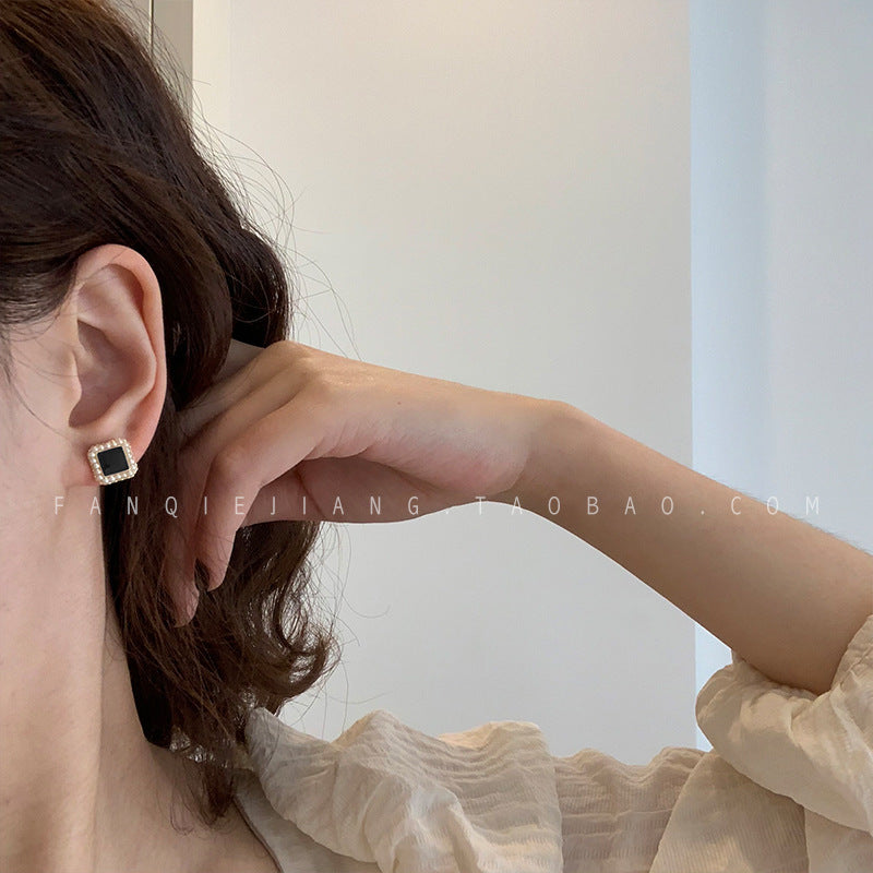 Square Black Pearl Earrings