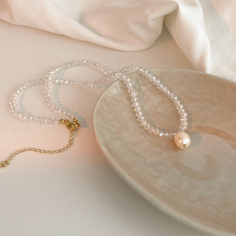 Crystal Bead Pearl Pendant Necklace