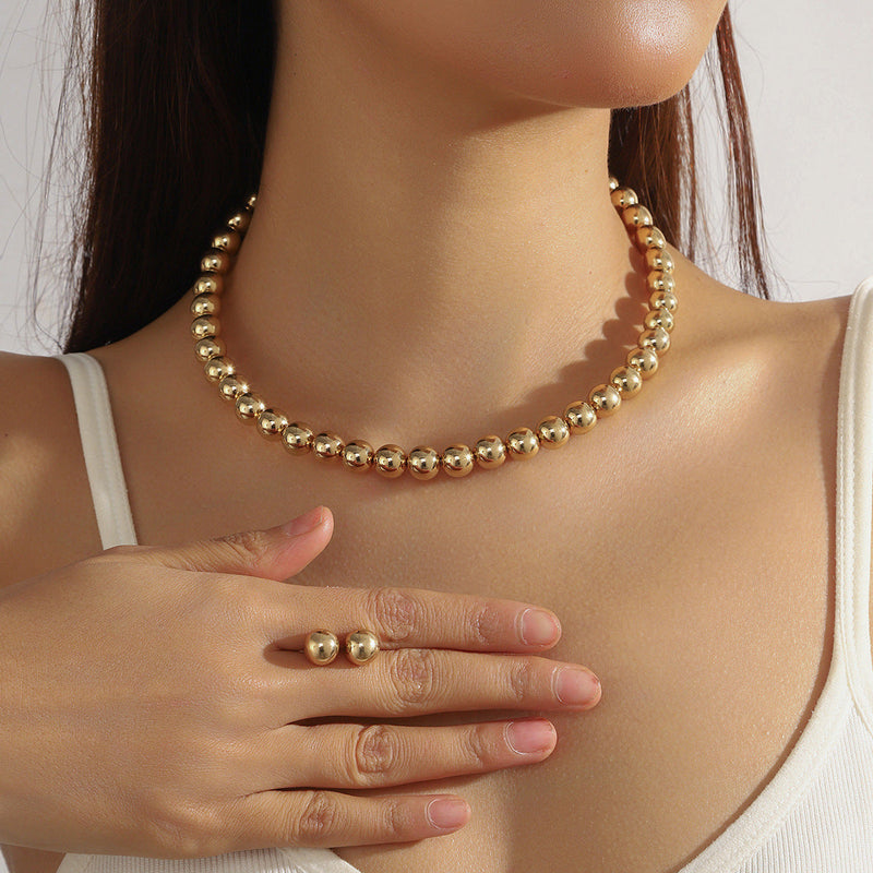 Geometric Round Metallic Beads Choker Necklace Jewelry Set