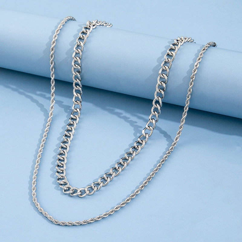 Men Hip Hop Jewelry Multi Double 2 Layers Chain Necklace