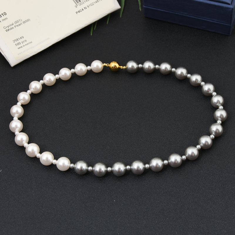 White Grey Pearls Beaded Necklace
