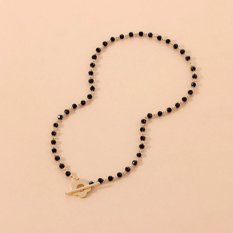 Black Crystal Beaded Chain Necklace