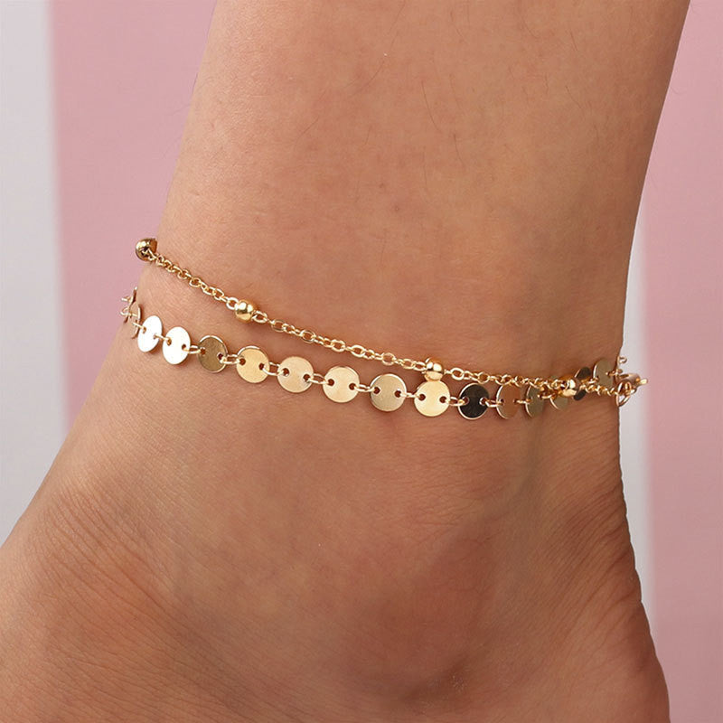 Double Layer Round Sequins Anklet Jewelry