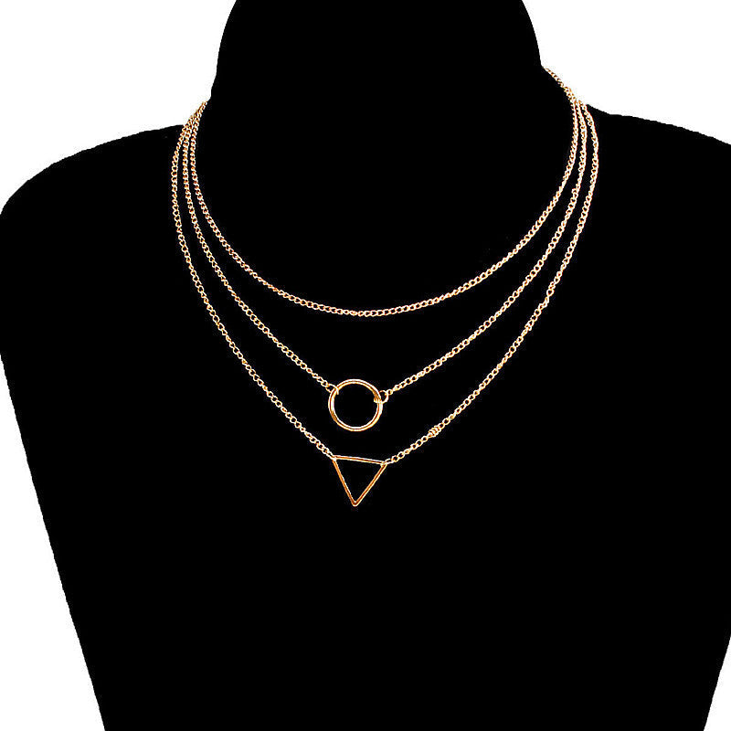 Layer Chain Geometric Choker Necklace