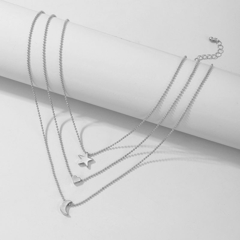 Chain Moon Star Heart Necklace Women Multi Layer