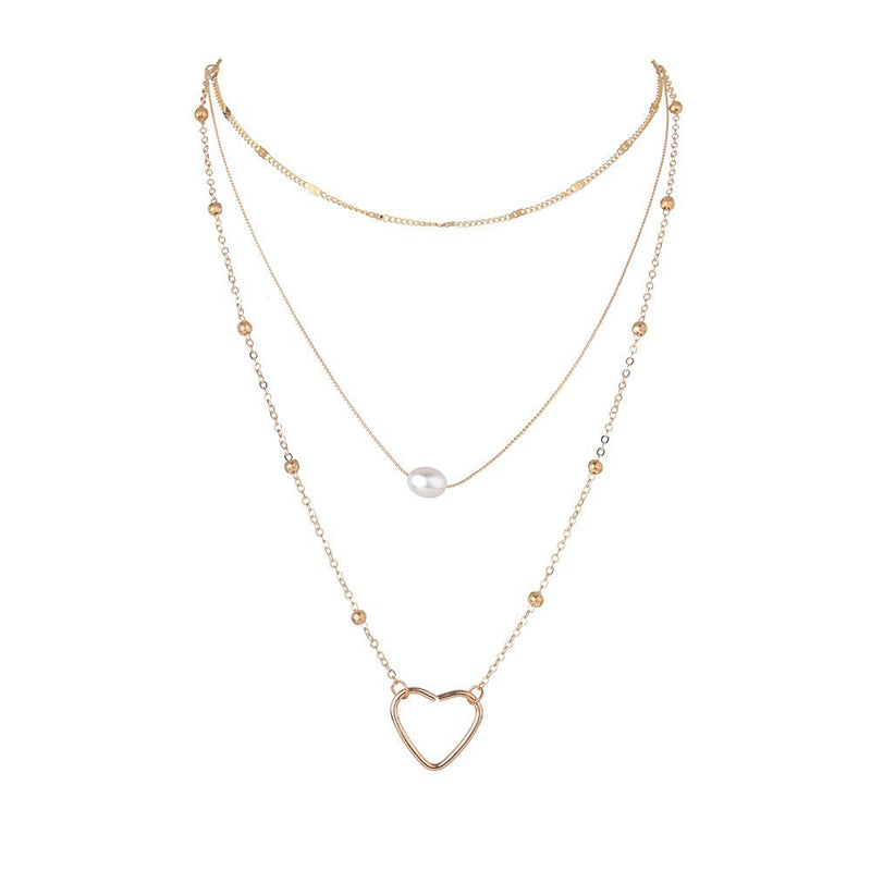 Beads Chain Pearl Hollowed Out Love Necklace