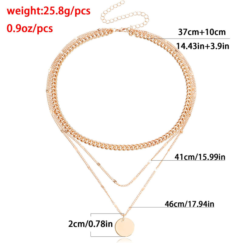Multi Layered Chain Necklace for Women with Round Charm Pendant