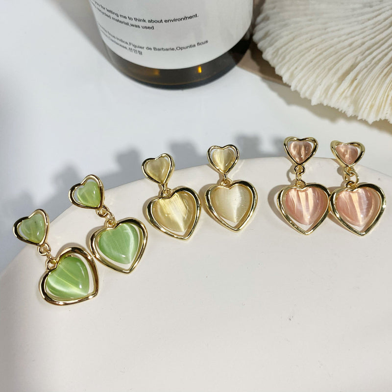 Opal Heart Stud Drop Earrings