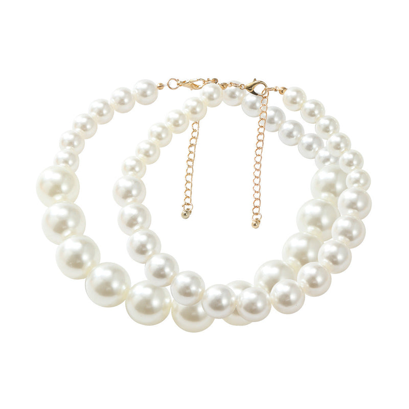 Women Elegant Double Layered Baroque Pearl Choker Necklace