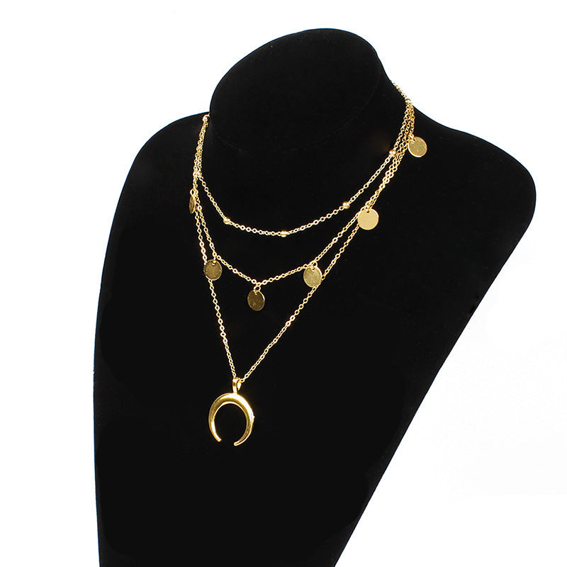 Boho Moon Multi layer Chain Necklace