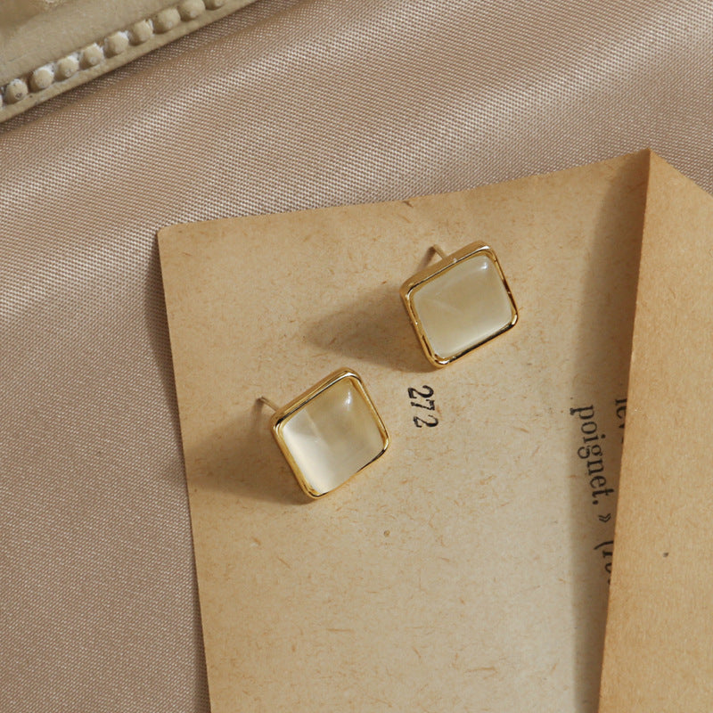 Geometric Square Opal Stud Earrings