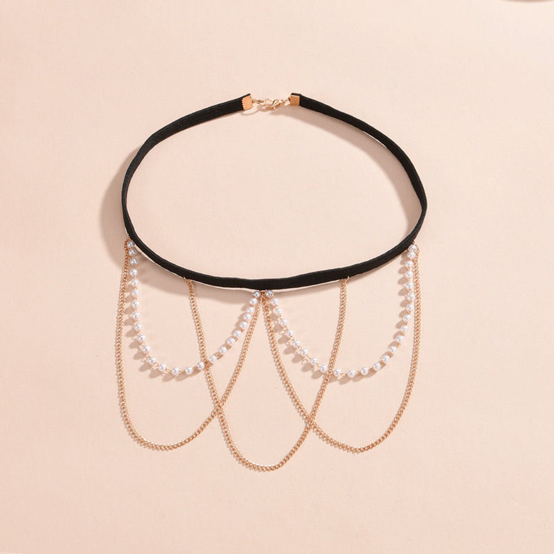 Sexy Beach Body Chain Nightclub Party Multi-layer Tassel Pearl Leg Chain