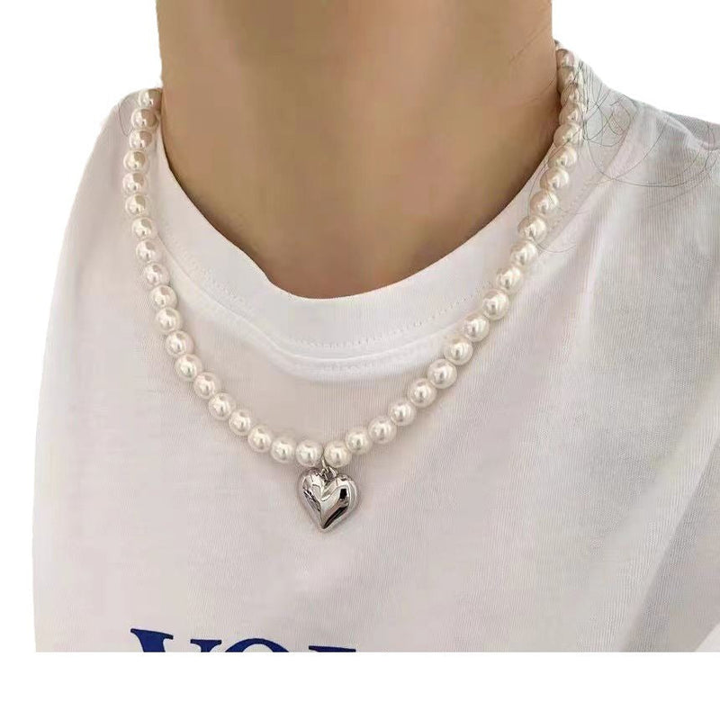 Chain Peach Heart Pendant Beaded Necklace