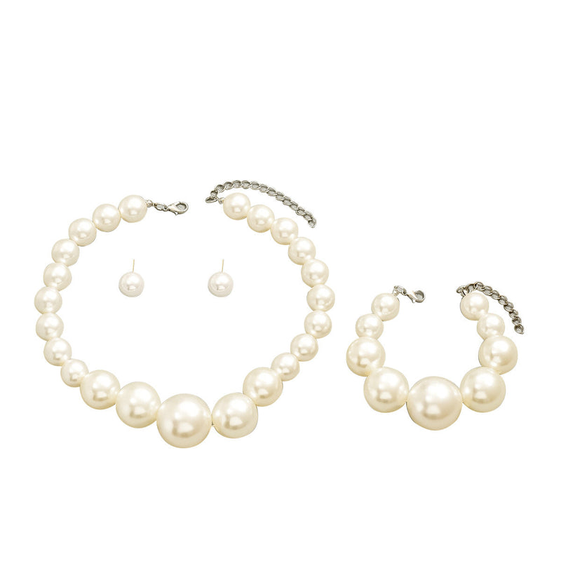 Big Large White Pearl Women Wedding Party Women Bridal Pearl Jewelry Set
