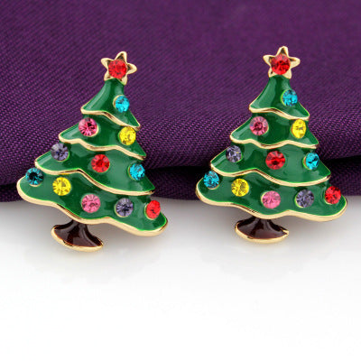 Colorful Rhinestone Christmas Tree Earrings