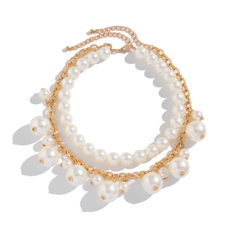 Exaggerated Large Pearl Tassel Clavicle Chain Layered Pearl Beaded Necklace