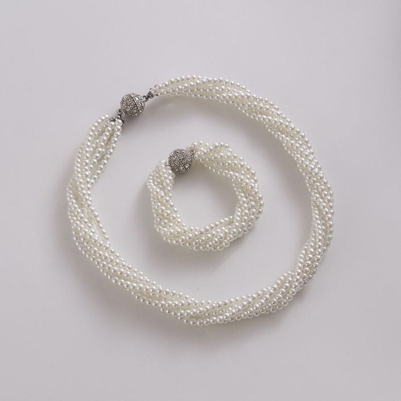 Twisted Multi Strand Glass Pearl Wedding Necklace