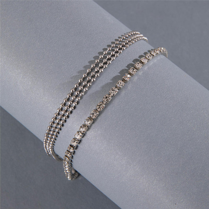 Boho Layered Crystal Anklets Rhinestone Ankle Bracelets Chain