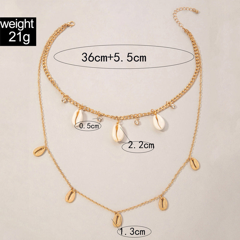 Beach Fashion Jewelry Two Layers Chain Shell Pendant Necklace