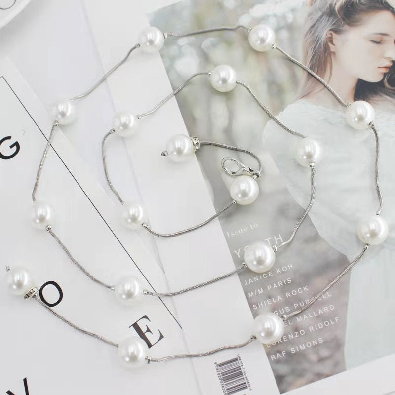 Fashion Pearl Decorative Metal Waist Chain Waist Belt for Dress