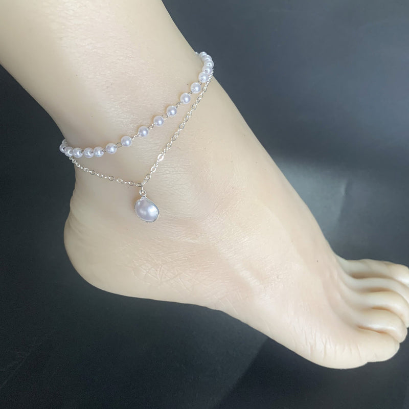 White Imitate Pearl Double Anklet Chain