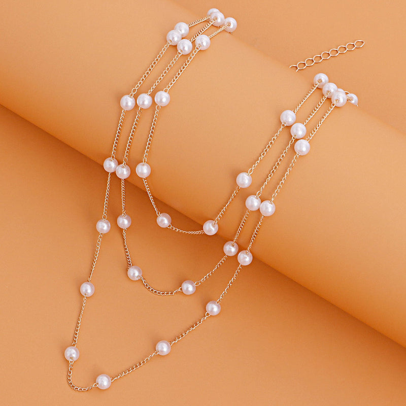Women Layered Pearl Beads Necklace