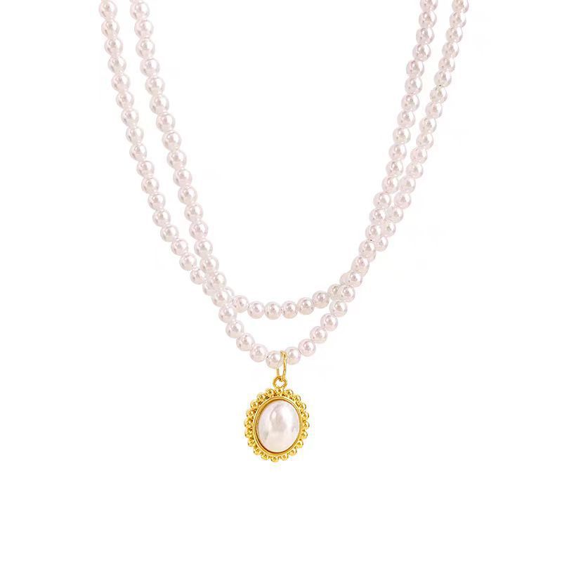 Vintage Double Layer Small Pearls Necklace Women Elegant Glass Pearl