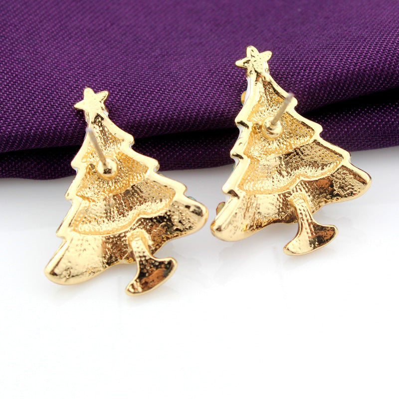 Colorful Rhinestone Christmas Tree Earrings