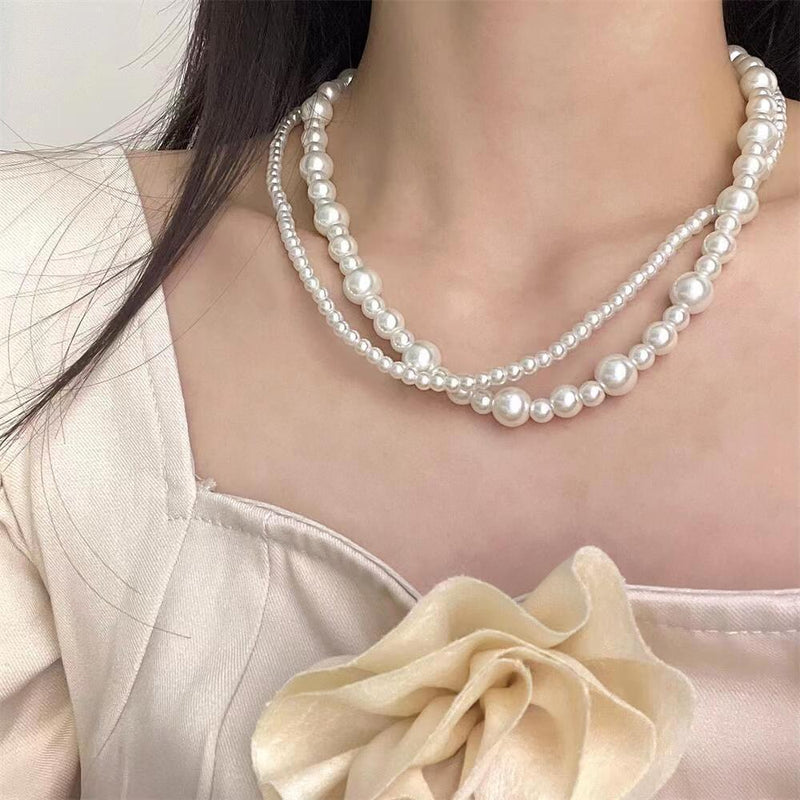 Three-Layer Pearl Strand Necklace for Women